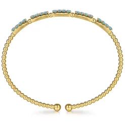 Sale Gabriel & Co. 14K Yellow Gold Bujukan Beads and Blue Topaz Split Bangle Bracelet