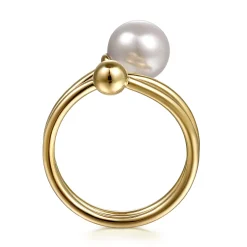 Discount Gabriel & Co. 14K Yellow Gold Bujukan Beads and Pearl Bypass Ring