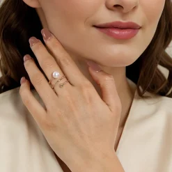 Discount Gabriel & Co. 14K Yellow Gold Bujukan Beads and Pearl Bypass Ring