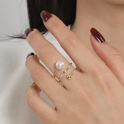 Discount Gabriel & Co. 14K Yellow Gold Bujukan Beads and Pearl Bypass Ring