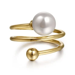 Discount Gabriel & Co. 14K Yellow Gold Bujukan Beads and Pearl Bypass Ring
