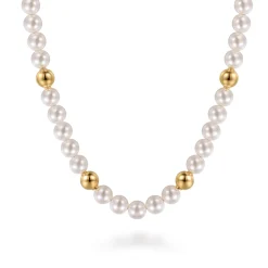 Outlet Gabriel & Co. 14K Yellow Gold Bujukan Beads and Pearl Station Necklace