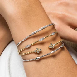 Sale Gabriel & Co. 14K Yellow Gold Bujukan Bead Split Cuff Bracelet with Quatrefoil Diamond Endcaps