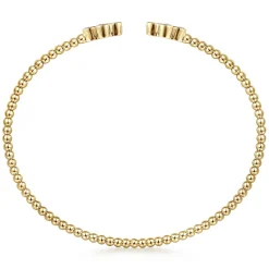 Sale Gabriel & Co. 14K Yellow Gold Bujukan Bead Split Cuff Bracelet with Quatrefoil Diamond Endcaps