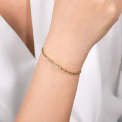 Best Gabriel & Co. 14K Yellow Gold Bujukan Bead Split Cuff Bracelet with Bezel Set Diamonds