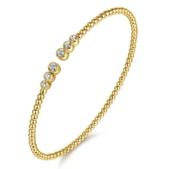 Best Gabriel & Co. 14K Yellow Gold Bujukan Bead Split Cuff Bracelet with Bezel Set Diamonds