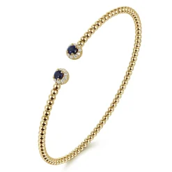 Discount Gabriel & Co. 14K Yellow Gold Bujukan Bead Split Cuff Bracelet with Sapphire and Diamond