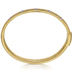 Discount Gabriel & Co. 14K Yellow Gold Bujukan Beads Shrimp and Diamond Station Cuff Bangle Bracelet