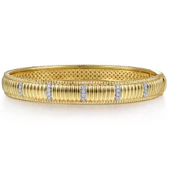 Discount Gabriel & Co. 14K Yellow Gold Bujukan Beads Shrimp and Diamond Station Cuff Bangle Bracelet