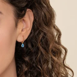 Outlet Gabriel & Co. 14K Yellow Gold Bujukan Blue Topaz J Hoop Earrings