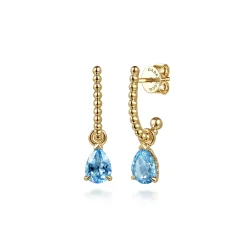 Outlet Gabriel & Co. 14K Yellow Gold Bujukan Blue Topaz J Hoop Earrings