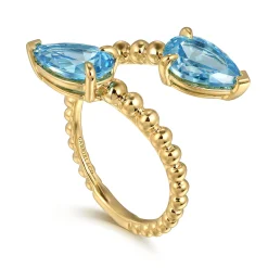 Best Gabriel & Co. 14K Yellow Gold Bujukan Blue Topaz Bypass Ladies Ring