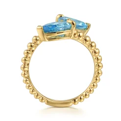 Best Gabriel & Co. 14K Yellow Gold Bujukan Blue Topaz Bypass Ladies Ring