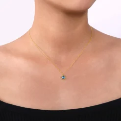 New Gabriel & Co. 14K Yellow Gold Bujukan Blue Topaz Pendant Necklace