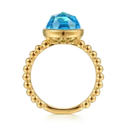 Best Gabriel & Co. 14K Yellow Gold Bujukan Blue Topaz Signet Ring