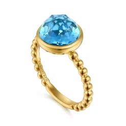 Best Gabriel & Co. 14K Yellow Gold Bujukan Blue Topaz Signet Ring