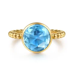 Best Gabriel & Co. 14K Yellow Gold Bujukan Blue Topaz Signet Ring
