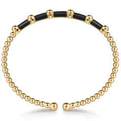 Sale Gabriel & Co. 14K Yellow Gold Bujukan Bullet Cuff Bangle Bracelet with Black Enamel