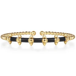 Sale Gabriel & Co. 14K Yellow Gold Bujukan Bullet Cuff Bangle Bracelet with Black Enamel