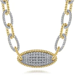 Gabriel & Co. 14K Yellow Gold Bujukan Chain Necklace with Pave Diamond Pendant