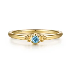 Best Gabriel & Co. 14K Yellow Gold Bujukan Clover and Blue Topaz Stackable Ring
