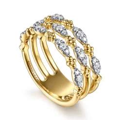 Discount Gabriel & Co. 14K Yellow Gold Bujukan Clover and Diamond Marquise Easy Stackable Ring
