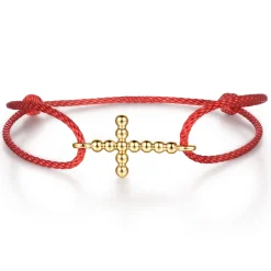 Hot Gabriel & Co. 14K Yellow Gold Bujukan Cross Red Cord Bracelet