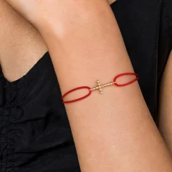 Hot Gabriel & Co. 14K Yellow Gold Bujukan Cross Red Cord Bracelet