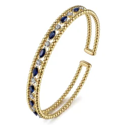 Sale Gabriel & Co. 14K Yellow Gold Bujukan Cuff Bracelet with Marquise Sapphire and Round Diamonds