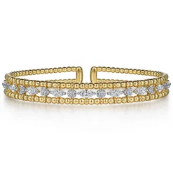 Gabriel & Co. 14K Yellow Gold Bujukan Cuff Bracelet with Marquise and Round Diamonds
