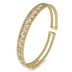 Gabriel & Co. 14K Yellow Gold Bujukan Cuff Bracelet with Marquise and Round Diamonds