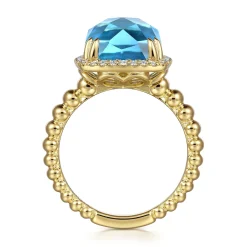 Online Gabriel & Co. 14K Yellow Gold Bujukan Cushion Blue Topaz with Diamond Halo Ring