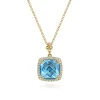 Discount Gabriel & Co. 14K Yellow Gold Bujukan Cushion Blue Topaz with Diamond Halo Necklace