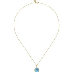 Discount Gabriel & Co. 14K Yellow Gold Bujukan Cushion Blue Topaz with Diamond Halo Necklace