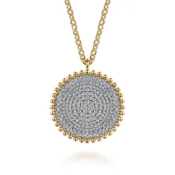 New Gabriel & Co. 14K Yellow Gold Bujukan Diamond Pave Medallion Pendant Necklace
