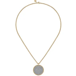 New Gabriel & Co. 14K Yellow Gold Bujukan Diamond Pave Medallion Pendant Necklace