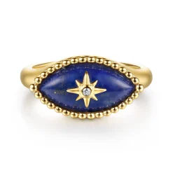 Online Gabriel & Co. 14K Yellow Gold Bujukan Diamond and Lapis Evil Eye Signet Ring