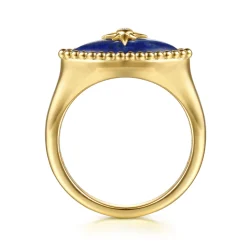 Online Gabriel & Co. 14K Yellow Gold Bujukan Diamond and Lapis Evil Eye Signet Ring