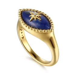 Online Gabriel & Co. 14K Yellow Gold Bujukan Diamond and Lapis Evil Eye Signet Ring