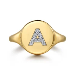 Sale Gabriel & Co. 14K Yellow Gold Bujukan Diamond A Initial Signet Ring