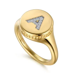 Sale Gabriel & Co. 14K Yellow Gold Bujukan Diamond A Initial Signet Ring