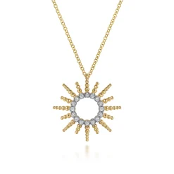 Best Gabriel & Co. 14K Yellow Gold Bujukan Diamond Sunburst Pendant Necklace