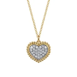 New Gabriel & Co. 14K Yellow Gold Bujukan Diamond Pave Heart Necklace