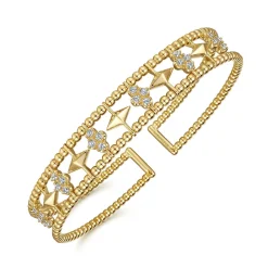 Online Gabriel & Co. 14K Yellow Gold Bujukan Diamond Cluster and Gold Pyramid Cuff Bangle