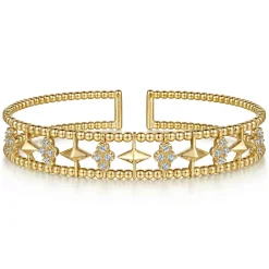 Online Gabriel & Co. 14K Yellow Gold Bujukan Diamond Cluster and Gold Pyramid Cuff Bangle