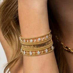 Discount Gabriel & Co. 14K Yellow Gold Bujukan Diamond Cluster Cuff Bangle