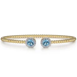 Discount Gabriel & Co. 14K Yellow Gold Bujukan Diamond Halo and Blue Topaz Bangle