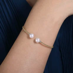 Best Gabriel & Co. 14K Yellow Gold Bujukan Diamond and Pearl Split Bangle