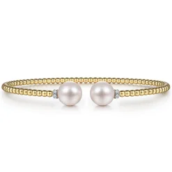 Best Gabriel & Co. 14K Yellow Gold Bujukan Diamond and Pearl Split Bangle