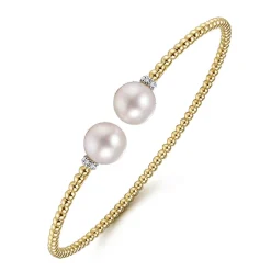Best Gabriel & Co. 14K Yellow Gold Bujukan Diamond and Pearl Split Bangle
